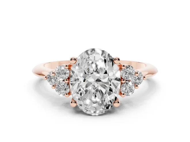 Oval Cut Diamond Cluster Ring Set in Rose gold with Plain Band and Prong Setting
