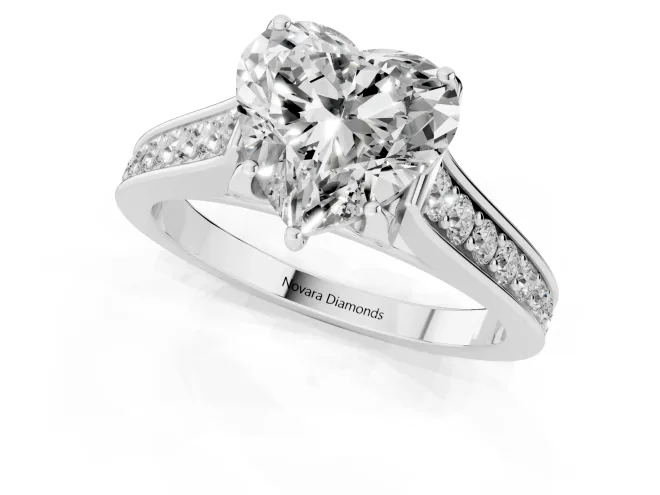 Heart Cut Diamond Solitaire Pavé Engagement Ring Set in Platinum with Prong Setting – second view