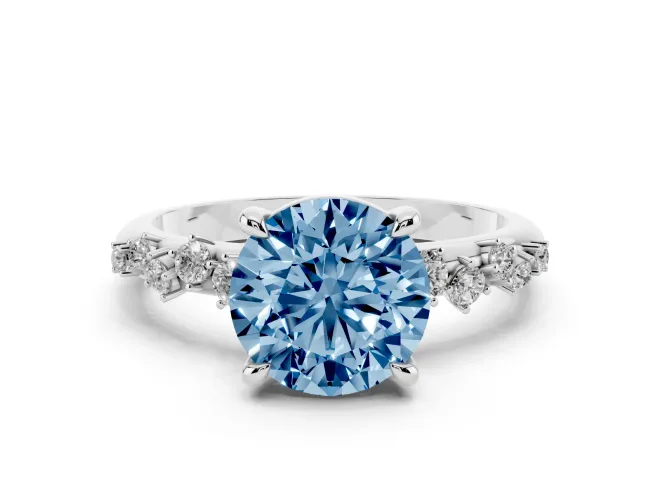 Round Graduated Accent Engagement Ring Setting for a Fancy Blue Lab-Grown Diamond | Platinum