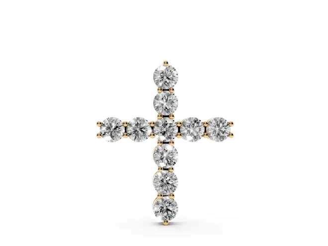 Round Lab-Grown Diamond Cross Pendant Necklace | All-Stone Cross | Yellow Gold