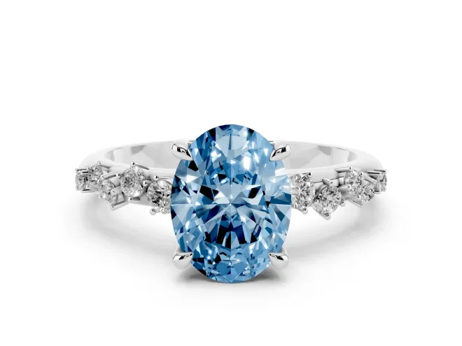 Oval Graduated Accent Engagement Ring Setting for a Fancy Blue Lab-Grown Diamond | Platinum
