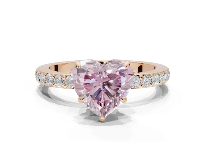 Heart-Shaped Hidden Halo Engagement Ring Setting for a Fancy Pink Lab-Grown Diamond | Pavé Band | Rose Gold