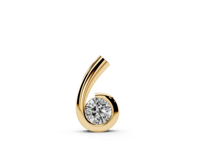 Round Lab-Grown Diamond Bezel Swirl Pendant Necklace | Polished Curl | Yellow Gold