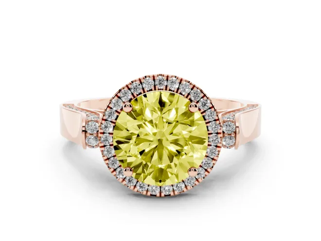 Round Pavé Halo Engagement Ring Setting for a Fancy Yellow Lab-Grown Diamond | Rose Gold