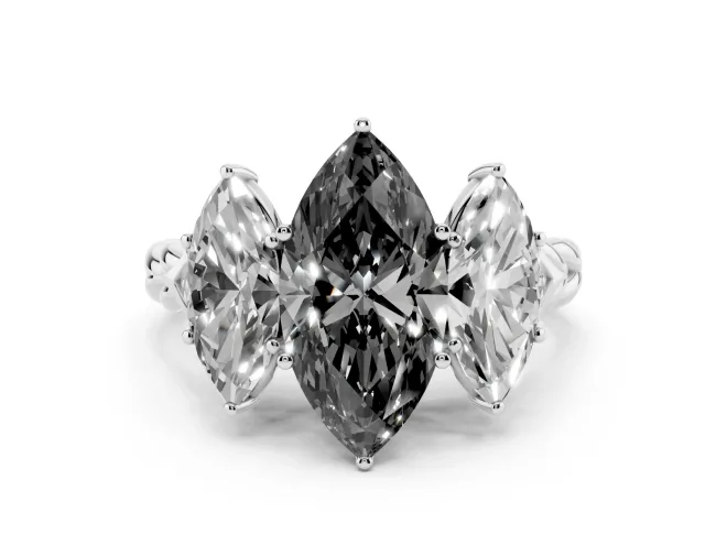 Marquise Three Stone Engagement Ring Setting for a Black Center | Braided Band | Sterling Silver