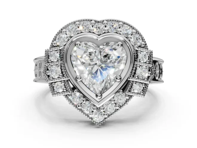 Heart-Shaped Vintage Halo Engagement Ring Setting | Art Deco Side Panels | White Gold