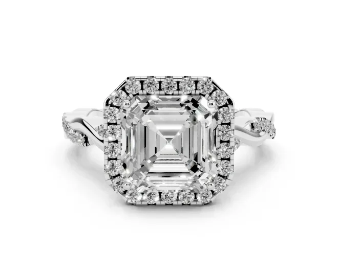 Asscher Cut Halo Engagement Ring Setting | Pavé Twist Band | White Gold