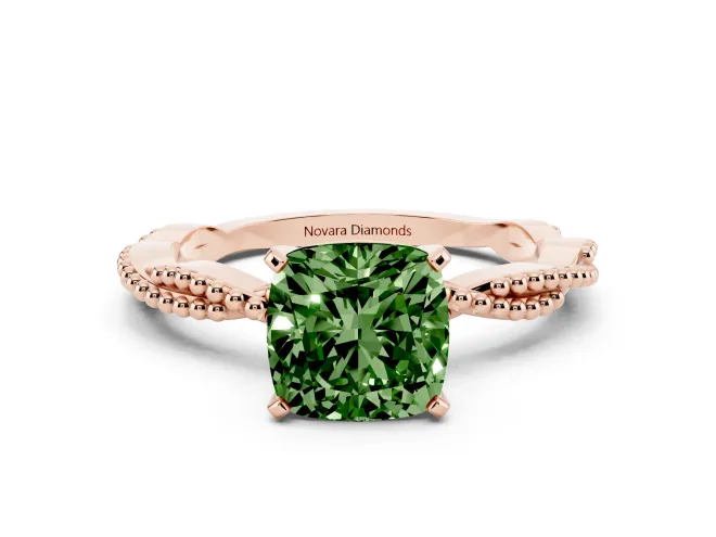Cushion Cut Twisted Engagement Ring Setting for a Fancy Green Lab-Grown Diamond | Beaded Twist | Rose Gold