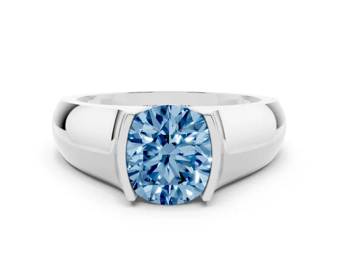 Round Half Bezel Engagement Ring Setting for a Fancy Blue Lab-Grown Diamond | Wide Band | Platinum