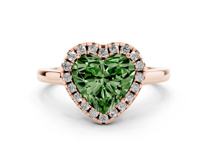 Heart-Shaped Halo Engagement Ring Setting for a Fancy Green Lab-Grown Diamond | Flat Tapered Band | Rose Gold