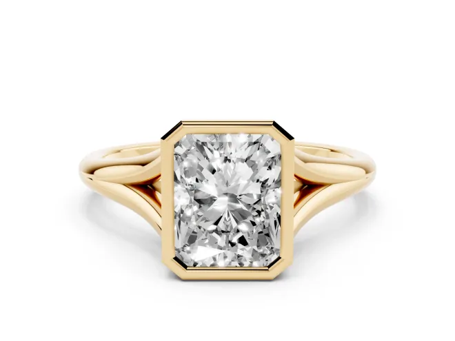 Radiant Cut Bezel Solitaire Engagement Ring Setting | V Split Shank | Yellow Gold