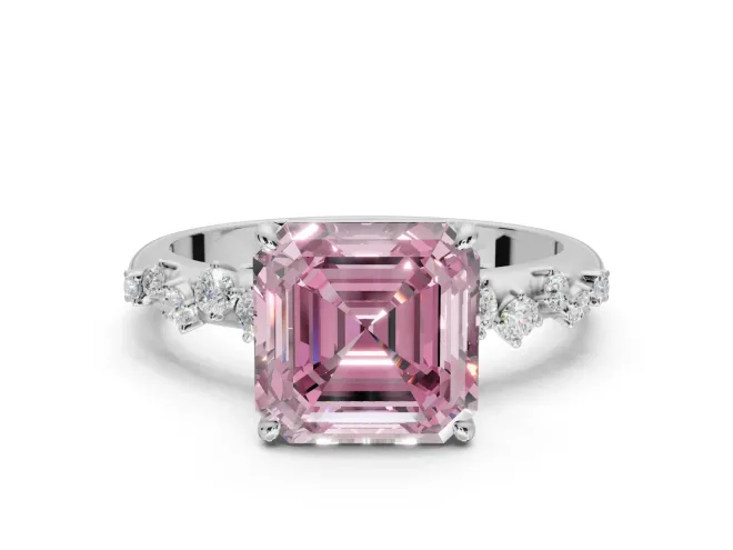 Asscher Cut Graduated Solitaire Engagement Ring Setting for a Fancy Pink Lab-Grown Diamond | White Gold