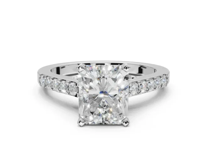 Radiant Cut Pavé Solitaire Engagement Ring Setting | Crossover Gallery | White Gold