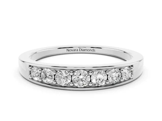 Round Diamond Comfort Fit Band Set in Platinum with Channel-Set Row