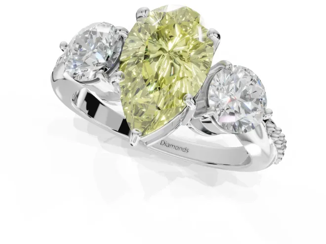 Pear-Shaped Three Stone Engagement Ring Setting for a Fancy Yellow Lab-Grown Diamond | Pave Shoulders | Sterling Silver – second view