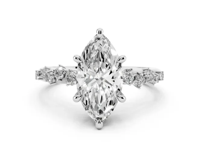 Marquise Graduated Accent Engagement Ring Setting | Scattered Shoulders | White Gold