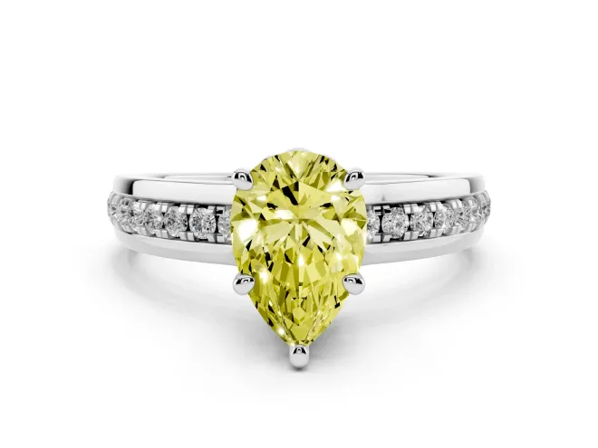Pear-Shaped Channel Set Engagement Ring Setting for a Fancy Yellow Lab-Grown Diamond | Rope Collar | Platinum