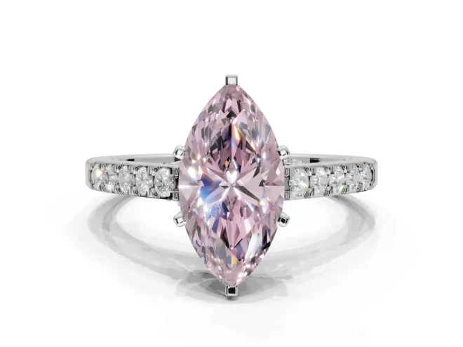 Marquise Pavé Solitaire Engagement Ring Setting for a Fancy Pink Lab-Grown Diamond | Crossover Gallery | White Gold