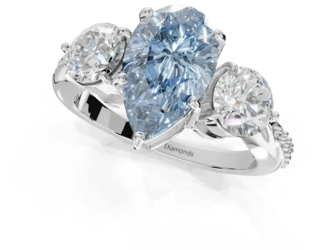 Pear-Shaped Three Stone Engagement Ring Setting for a Fancy Blue Lab-Grown Diamond | Tapered Pave Band | Sterling Silver – second view