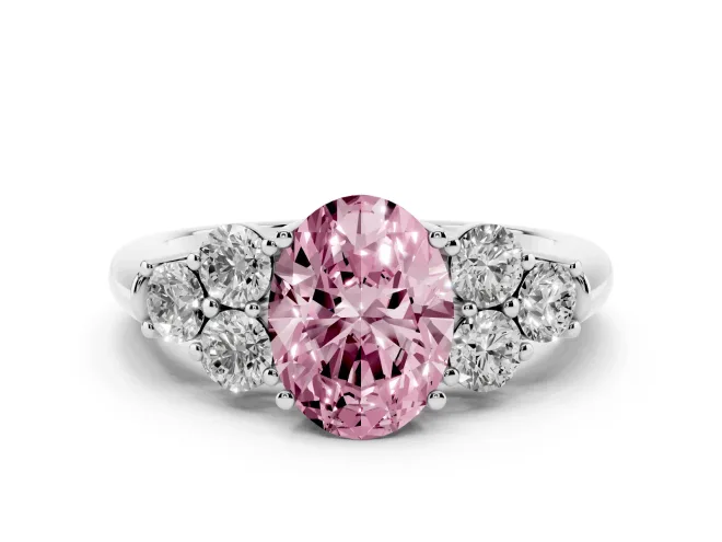 Oval Side Stone Engagement Ring Setting for a Fancy Pink Lab-Grown Diamond | White Gold