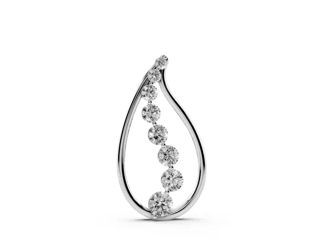 Round Lab-Grown Diamond Graduated Cascading Teardrop Pendant Necklace | Open Frame | White Gold