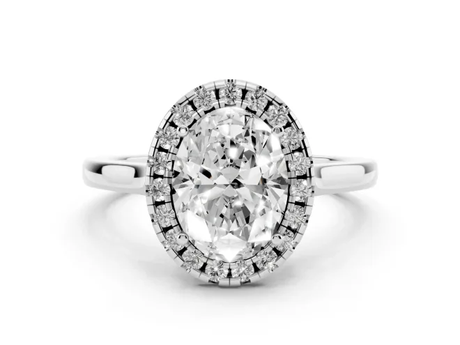 Oval Halo Engagement Ring Setting | Flat Tapered Band | White Gold