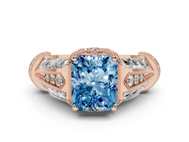Radiant Cut Vintage Milgrain Engagement Ring Setting for a Fancy Blue Lab-Grown Diamond | Hidden Halo | Rose Gold