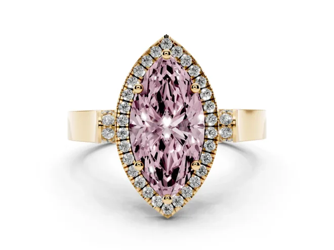 Marquise Halo Engagement Ring Setting for a Fancy Pink Lab-Grown Diamond | Pavé Panel Shoulders | Yellow Gold