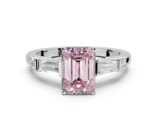 Emerald Cut Tapered Baguette Engagement Ring Setting for a Fancy Pink Lab-Grown Diamond | White Gold