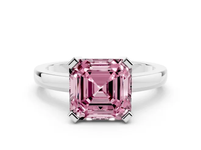 Asscher Cut Solitaire Engagement Ring Setting for a Fancy Pink Lab-Grown Diamond | Flat Tab Prongs | White Gold