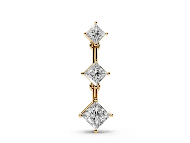 Princess Cut Lab-Grown Diamond Graduated Three-Stone Drop Pendant | Set on Point | Yellow Gold
