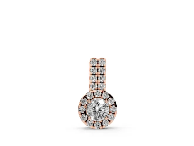 Round Lab-Grown Diamond Halo Pendant Necklace | Elongated Bail | Rose Gold