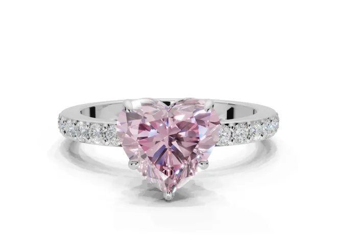 Heart-Shaped Hidden Halo Engagement Ring Setting for a Fancy Pink Lab-Grown Diamond | Pavé Band | Platinum