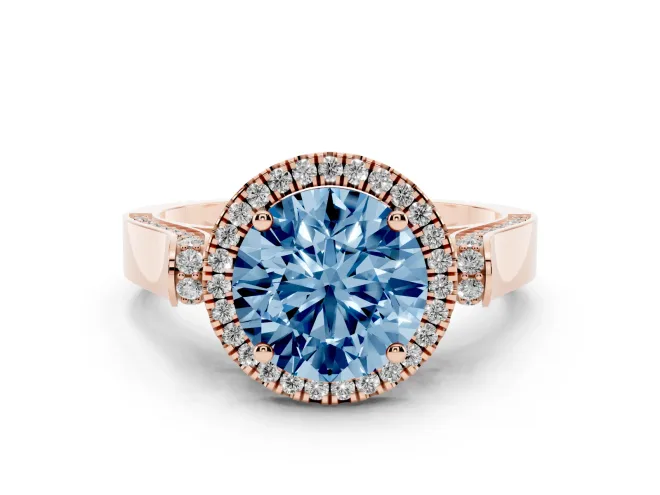 Round Pavé Halo Engagement Ring Setting for a Fancy Blue Lab-Grown Diamond | Rose Gold