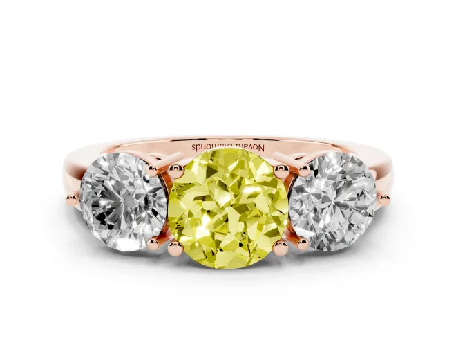 Round Three Stone Engagement Ring Setting for a Fancy Yellow Lab-Grown Diamond | Large Round Side Stones | Rose Gold