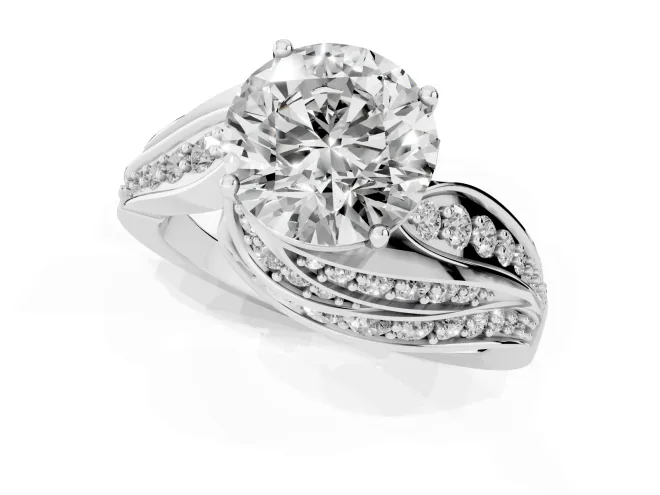 Round Cut Diamond Solitaire Ring Set in White gold with Layered Twist Pavé Band – second view
