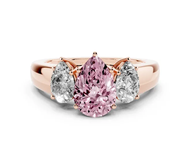 Pear-Shaped 3 Stone Engagement Ring Setting for a Fancy Pink Lab-Grown Diamond | Rose Gold