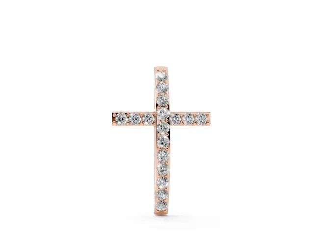 Round Lab-Grown Diamond Pavé Cross Pendant Necklace | Straight Beams | Rose Gold