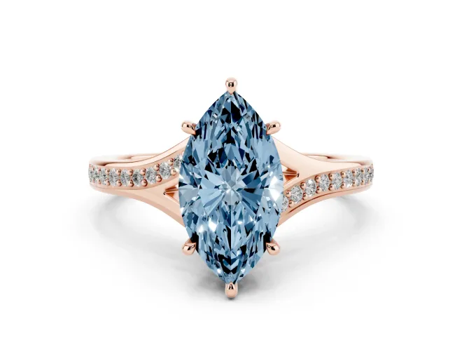 Marquise Pavé Solitaire Engagement Ring Setting for a Fancy Blue Lab-Grown Diamond | Sweeping Shoulders | Rose Gold