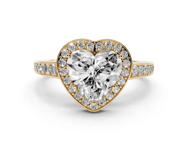 Heart-Shaped Framed Halo Engagement Ring Setting | Graduated Pavé Band | Yellow Gold