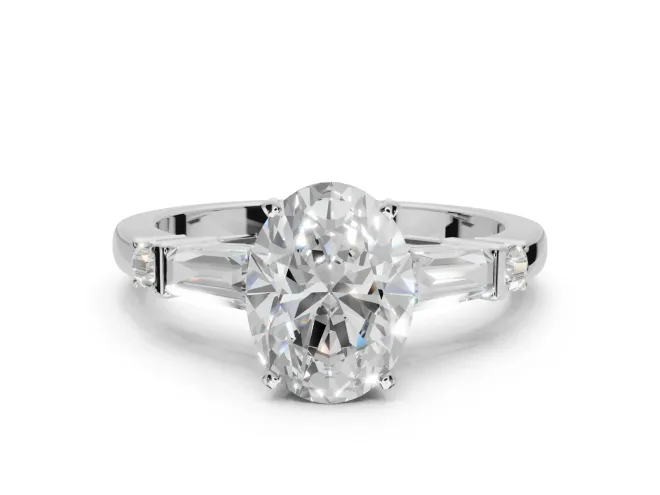 Oval Tapered Baguette Engagement Ring Setting | Bar Set Sides | Sterling Silver