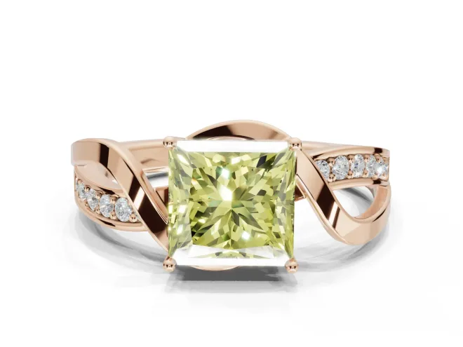 Princess Cut Bypass Solitaire Engagement Ring Setting for a Fancy Yellow Lab-Grown Diamond | Pavé Strands | Rose Gold