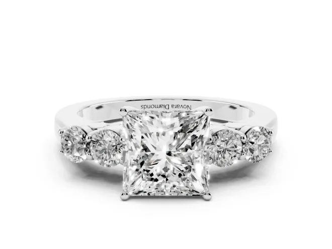 Princess Cut Diamond Five-Stone Prong Set Band Ring Set in Platinum with Polished Band
