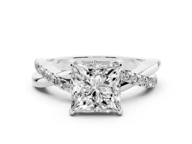 Princess Cut Crossover Pave Solitaire Engagement Ring Setting | Twisted Shoulders | Platinum