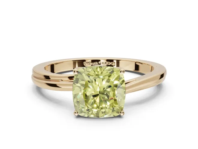 Cushion Cut Bypass Solitaire Engagement Ring Setting for a Fancy Yellow Lab-Grown Diamond | Yellow Gold