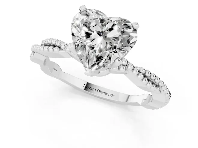 Heart Cut Diamond Solitaire Ring Set in Platinum with Twisted Band and Bead Prong Setting – second view