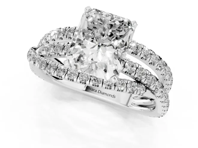 Radiant Cut Diamond Solitaire Twist Band Ring Set in Platinum with Pavé Setting and Prong Head – second view