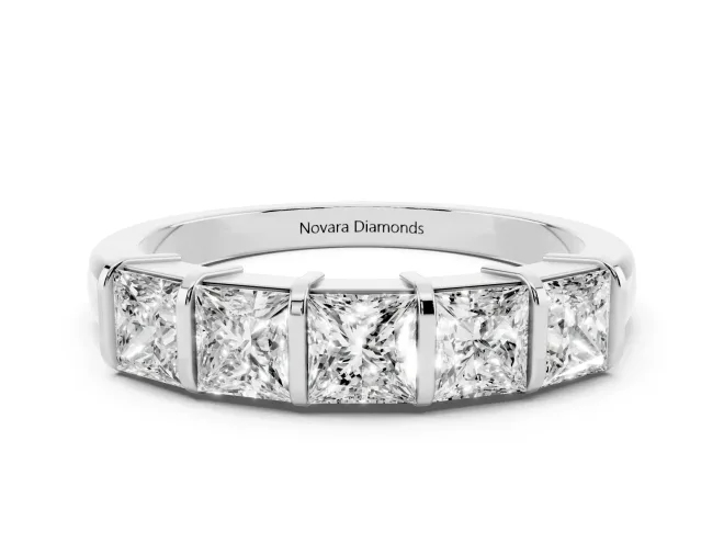 Princess Cut Diamond Seven-Stone Channel Band Set in Platinum with Bar Prongs