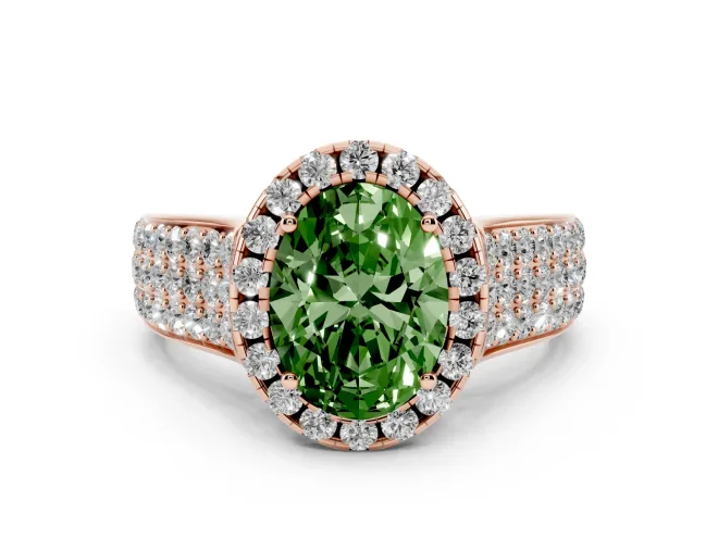 Oval Pavé Engagement Ring Setting for a Fancy Green Lab-Grown Diamond | Wide Three-Row Band | Rose Gold