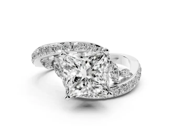 Princess Cut Bypass Pavé Engagement Ring Setting | Marquise Accents | Platinum